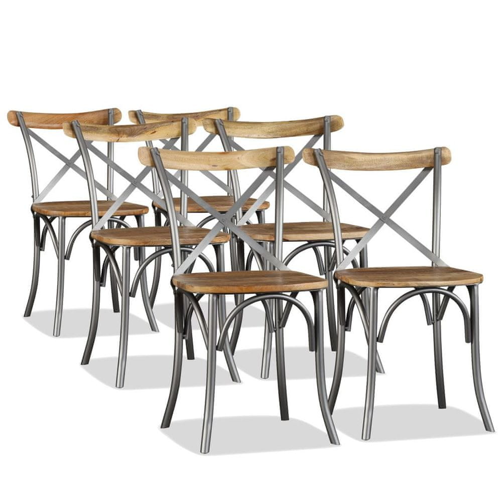 Petromila vidaXL Jedálenské stoličky, 6 ks, mangovníkové drevo a oceľový kríž na opierke